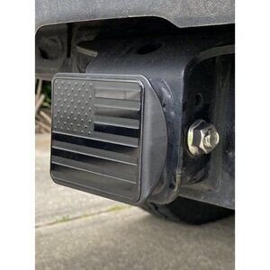 USA American Black Metal Flag Hitch Cover (Fits 2" Receiver, Black with lock)